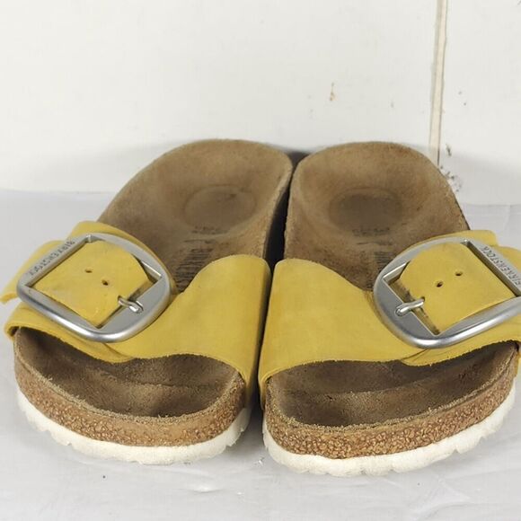 Birkenstock Women's Madrid Big Buckle EU 38 US 7 Yellow Nubuck Slide Sandals - Picture 5 of 16
